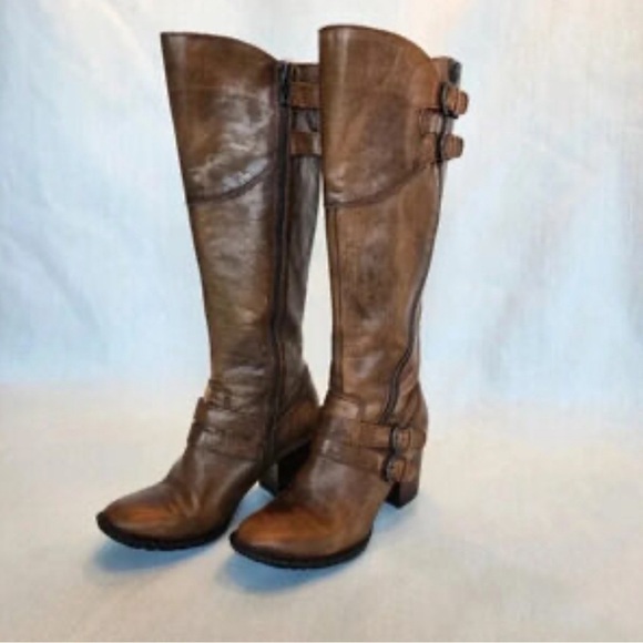 Born Shoes - Born Milari 9.5 41 Leather Brown Equestrian Buckle Zip Boots Riding Knee High